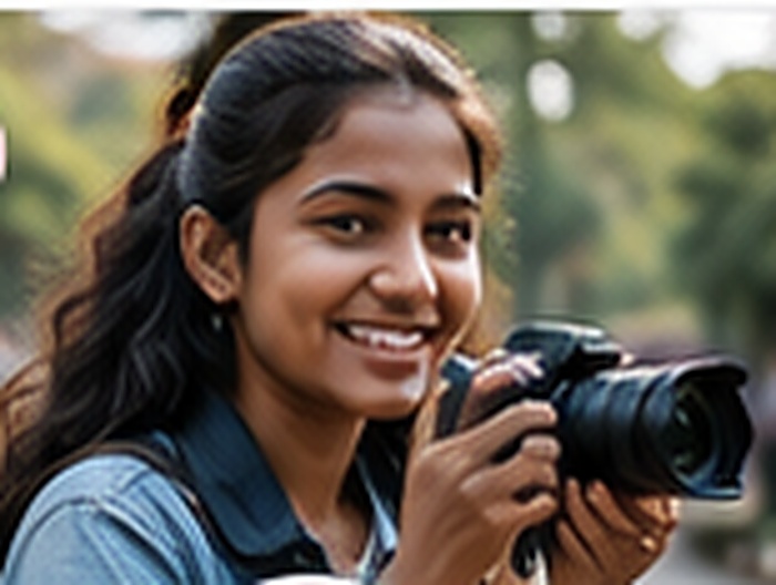A young creator holding a camera, from the My Camera My Voice story