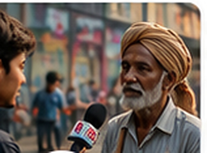 A young interviewer documenting a community member's story on the street, from the Street Entrepreneur story